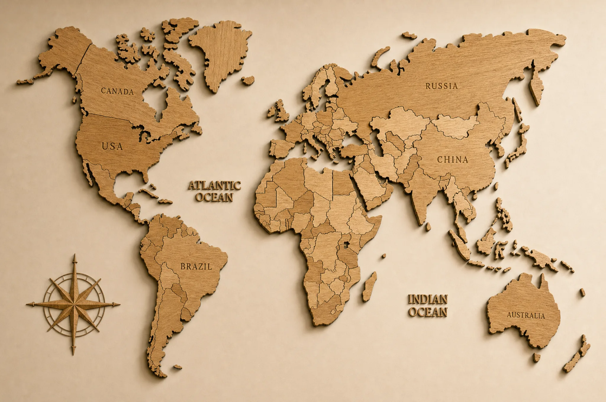 3D Wooden World Map